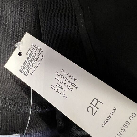 🆕 Chico’s Vented Straight Leg Cotton Pants In Black SZ 2/12 - Picture 6 of 7